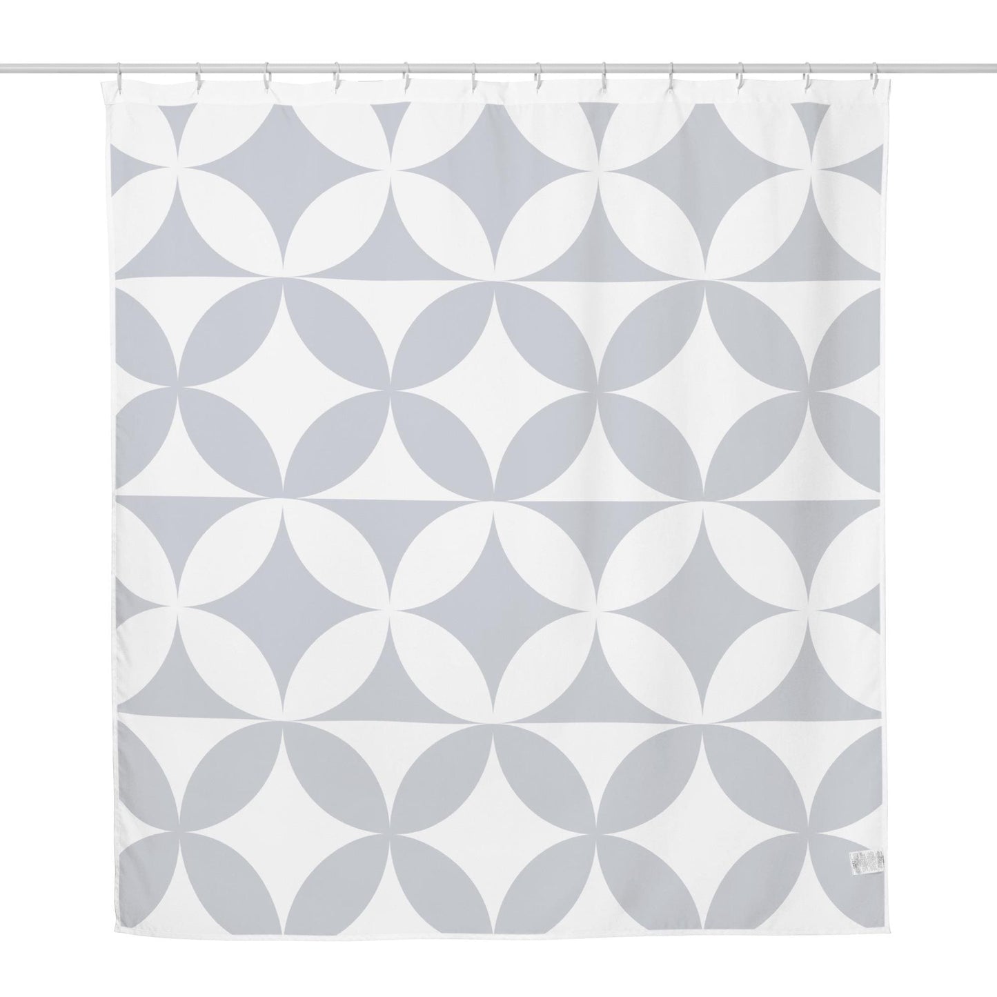 Geometric Shower Curtain, Navy Blue White Pattern, Water-Resistant Polyester, 71x74 Inch