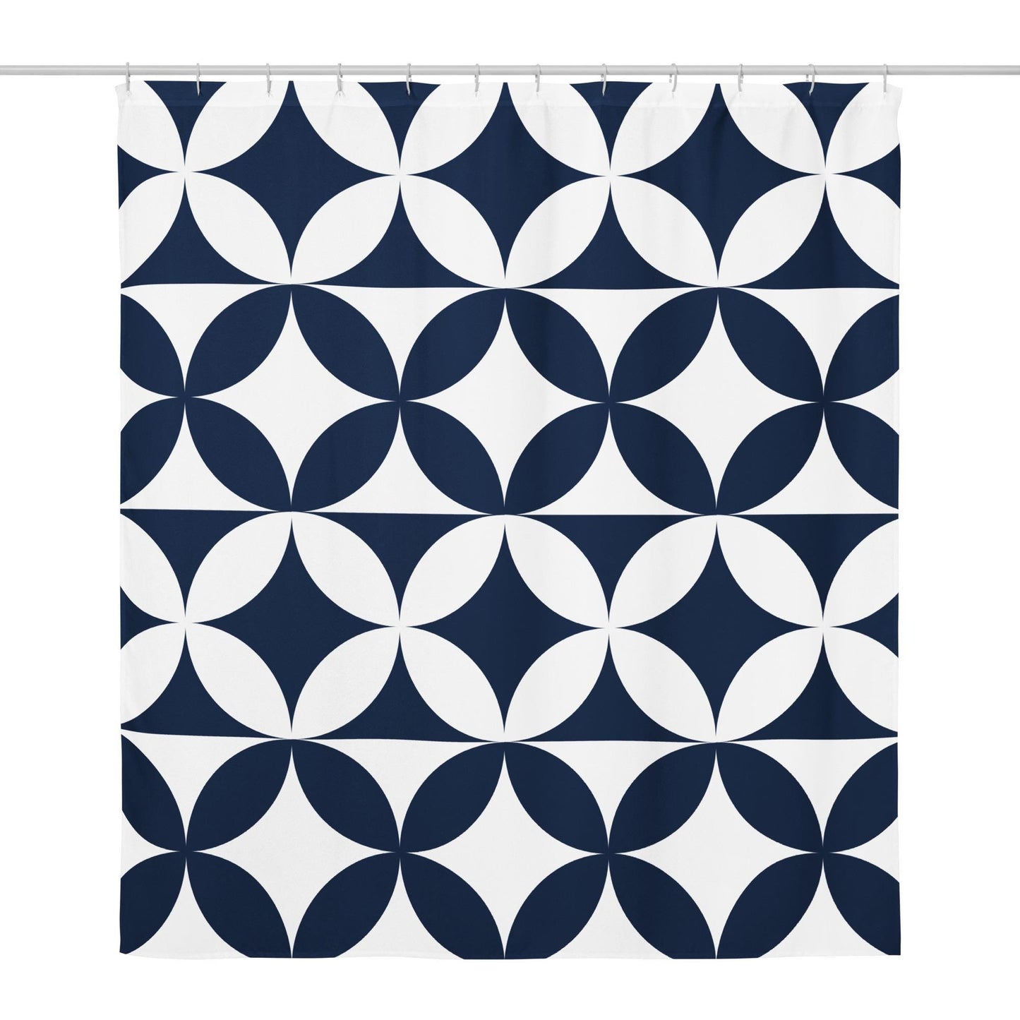 Geometric Shower Curtain, Navy Blue White Pattern, Water-Resistant Polyester, 71x74 Inch